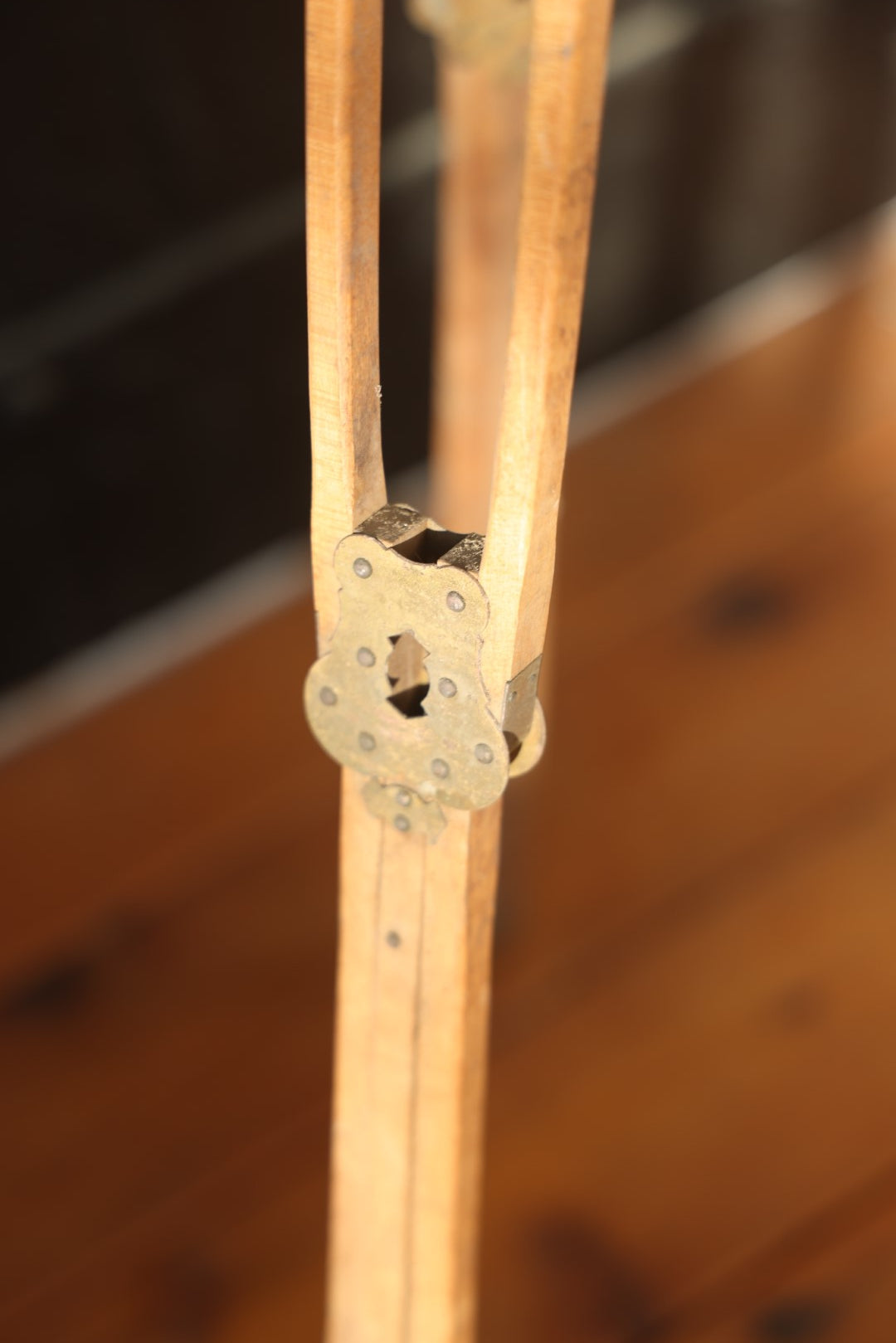 Antique Wooden Tripod With Brass Hardware, 1/4"-20 Mounting Bolt, Extending Legs