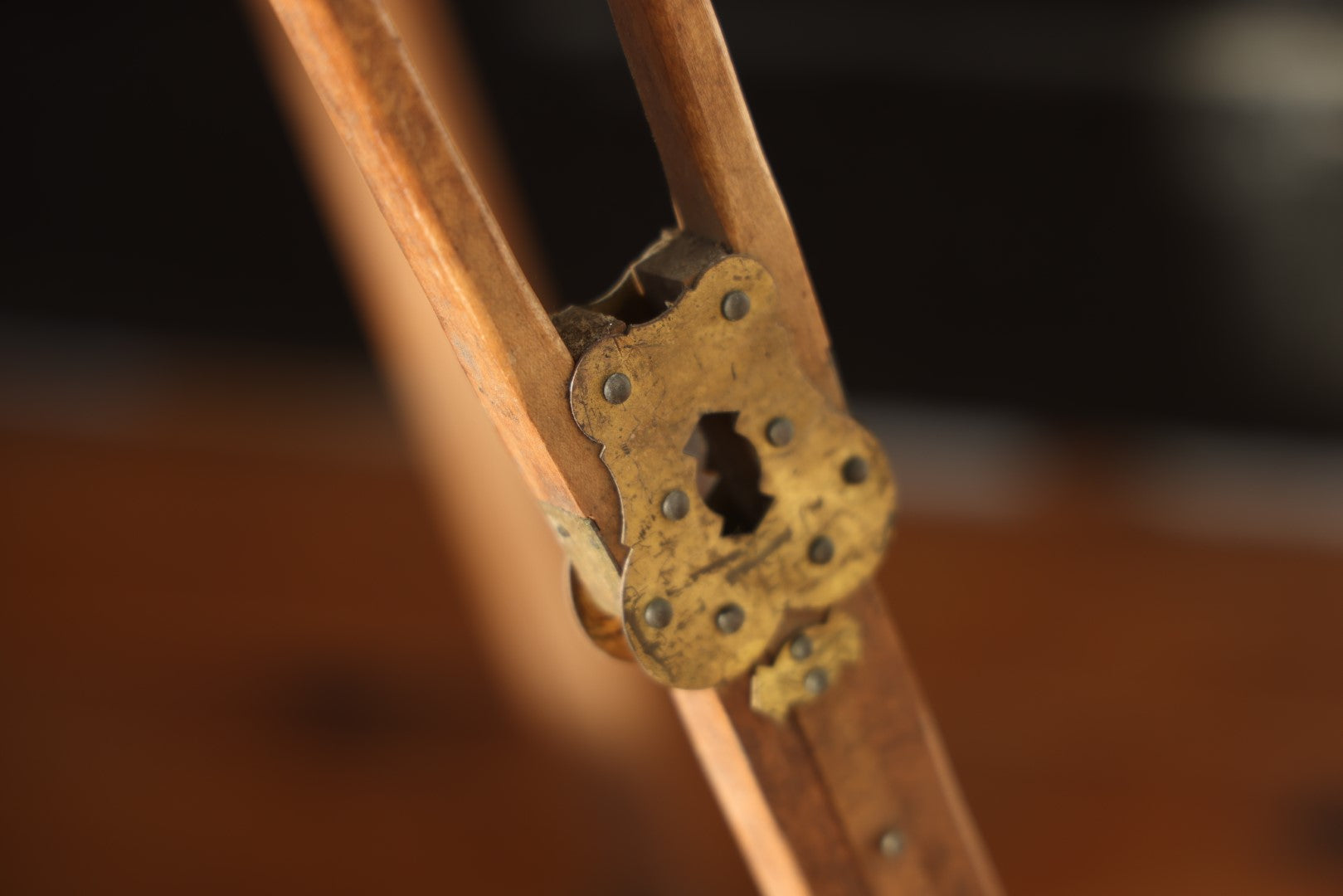 Antique Wooden Tripod With Brass Hardware, 1/4"-20 Mounting Bolt, Extending Legs