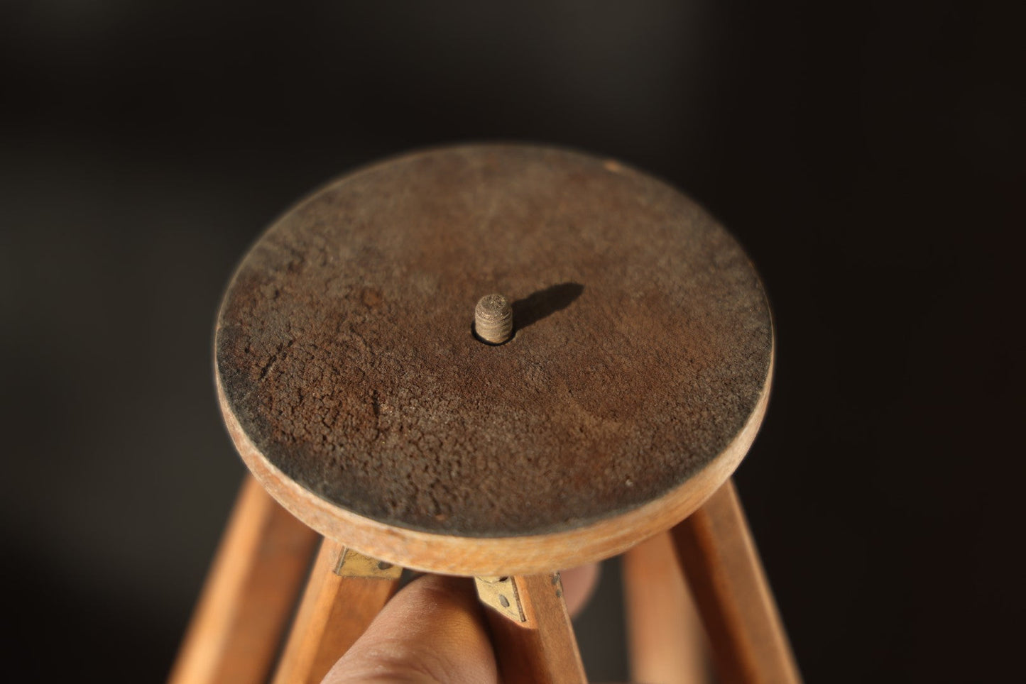 Antique Wooden Tripod With Brass Hardware, 1/4"-20 Mounting Bolt, Extending Legs