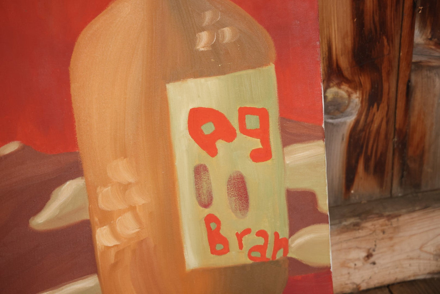 Vintage Modern Pop Art Brandy Painting, Brandy Bottles With Red And Abstract Background, Signed S.A.B., 1969