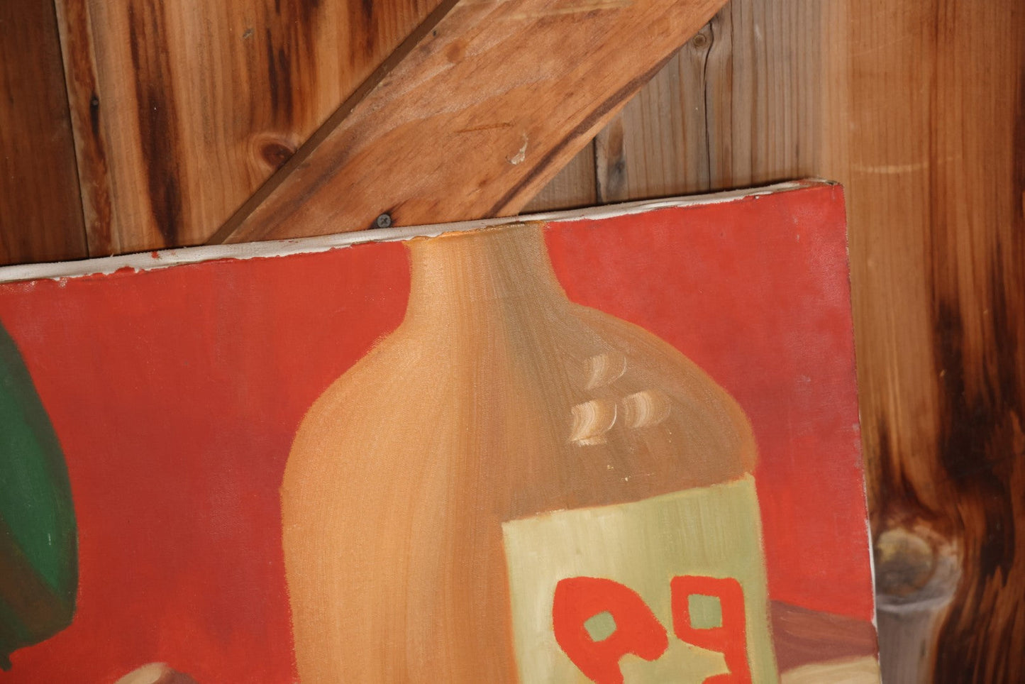 Vintage Modern Pop Art Brandy Painting, Brandy Bottles With Red And Abstract Background, Signed S.A.B., 1969