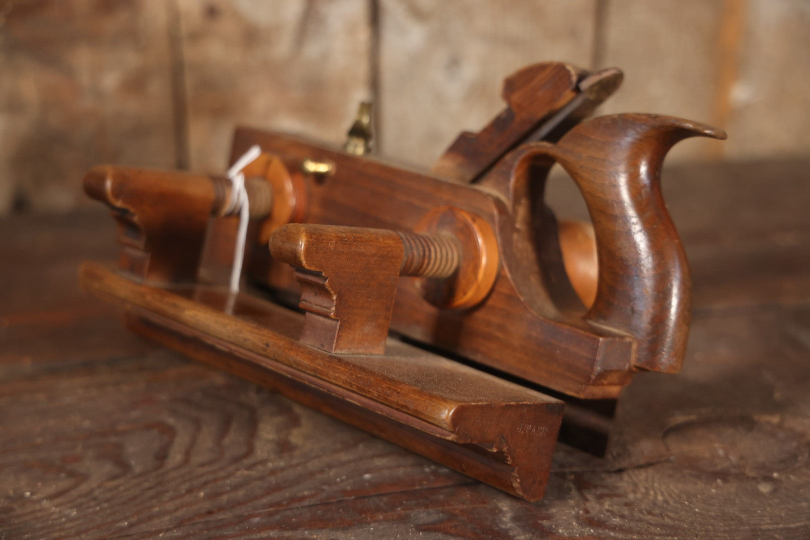 Antique Beech And Boxwood Plow Plane, Appears To Be Complete And Usable, Various Makers Marks, Brass Hardware