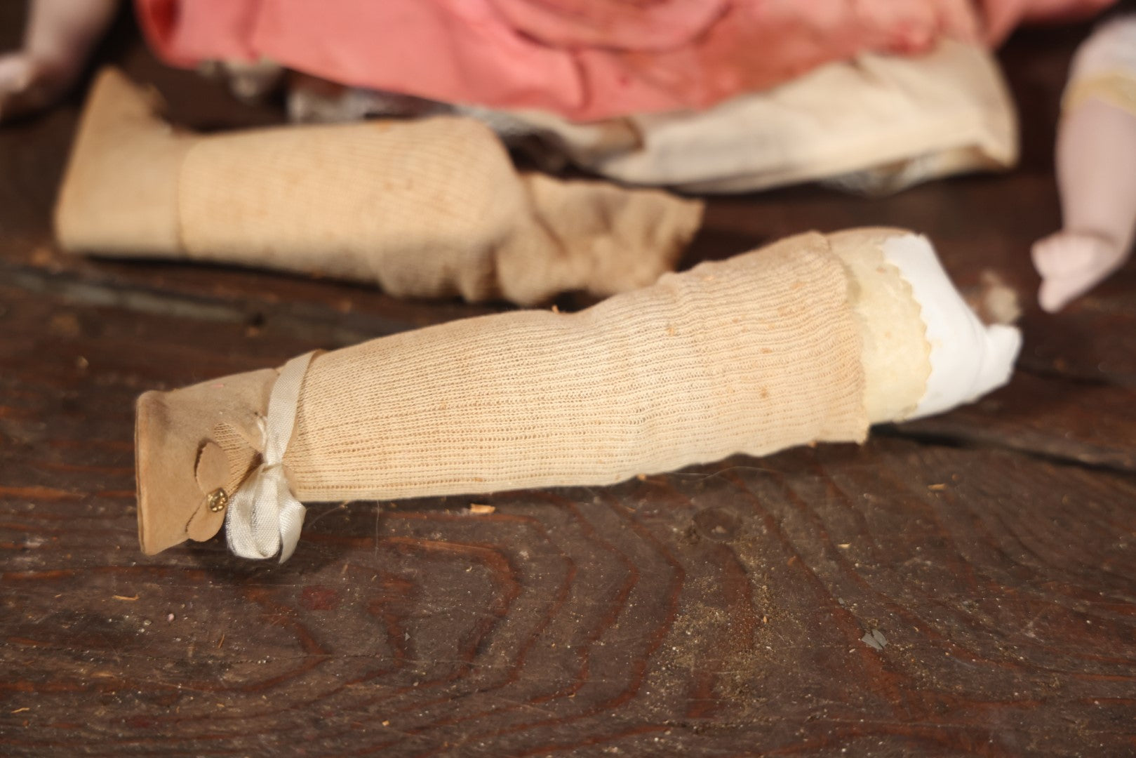 Antique Bisque Head Doll With Pink Dress, Blonde Hair, Note Heavy Wear, Loose Limbs, Needs Restoration, Likely German, Marked "Majestic"