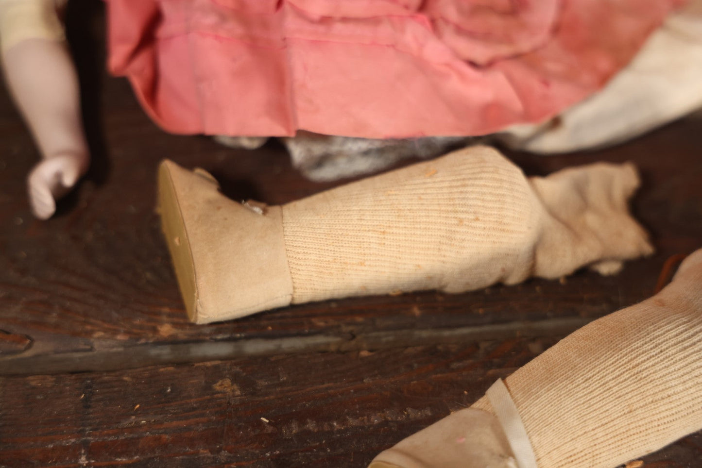 Antique Bisque Head Doll With Pink Dress, Blonde Hair, Note Heavy Wear, Loose Limbs, Needs Restoration, Likely German, Marked "Majestic"