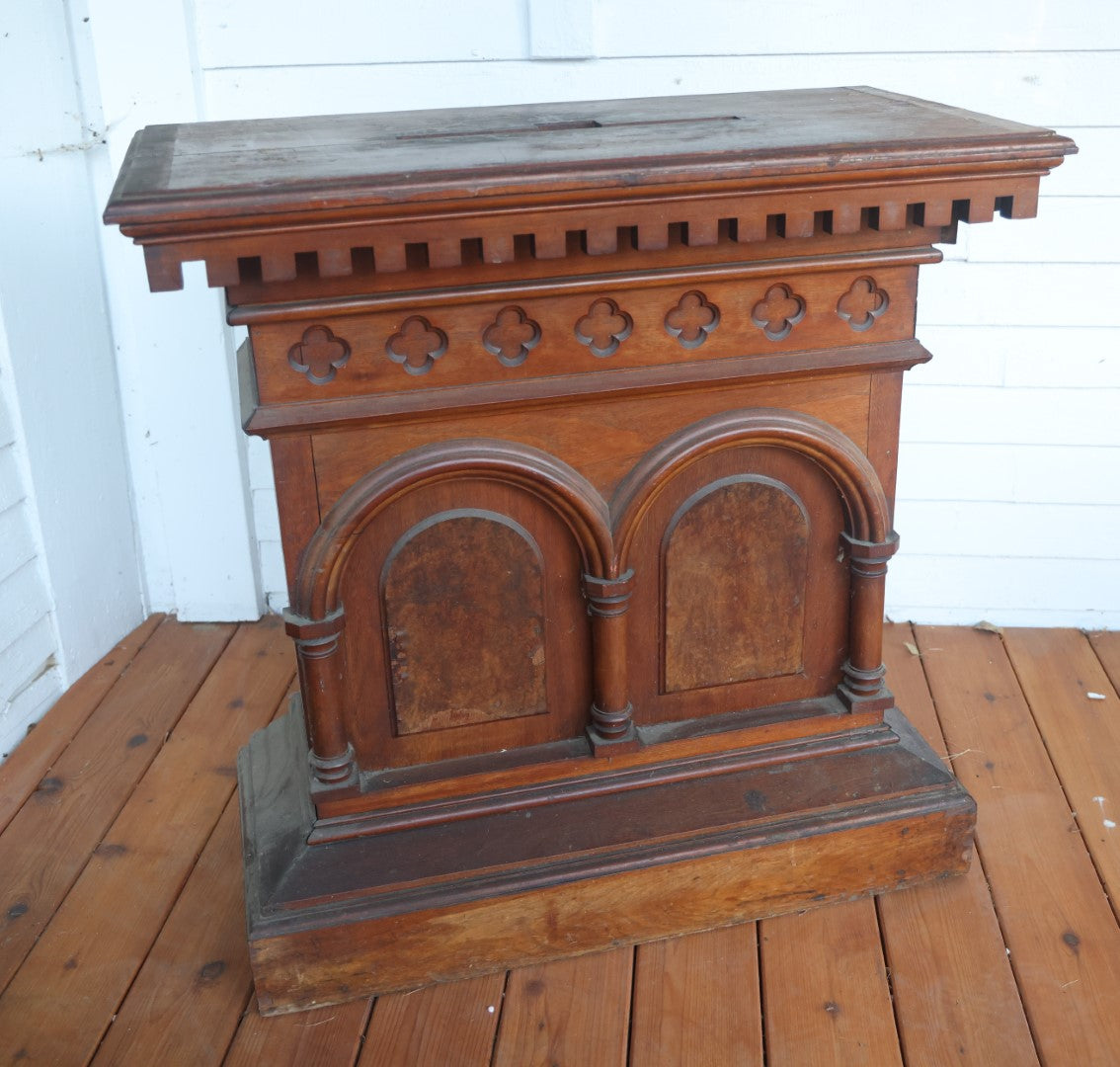 Antique Wooden Podium Pedestal Display Stand, Possibly Out Of A Church Or Lodge, See Photos