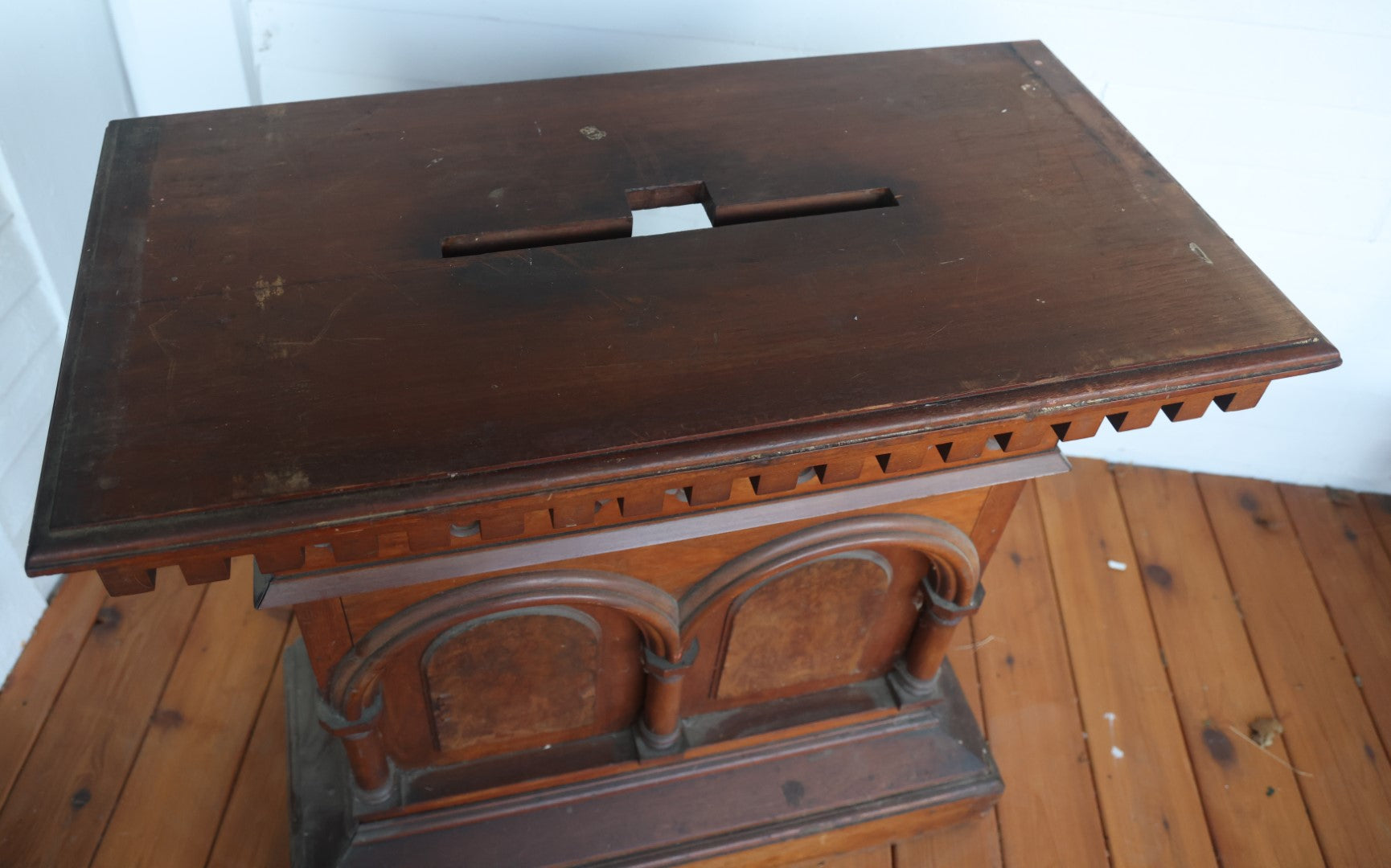 Antique Wooden Podium Pedestal Display Stand, Possibly Out Of A Church Or Lodge, See Photos