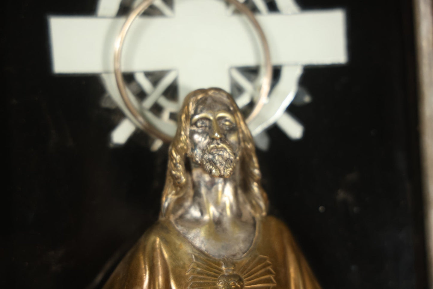 Vintage Lighted Jesus Church Wall Hanging Fixture With Alabaster Font