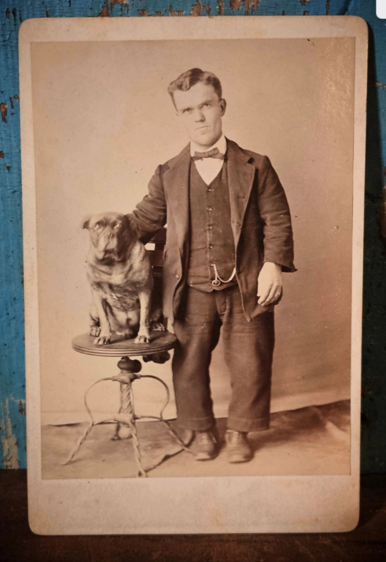 Antique Cabinet Card Photo of Man with Dwarfism and his Dog