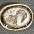 Lot 003 - Antique Victorian Hair Work Keepsake Brooch with Floral Palette Under Convex Glass in Gold-Tone Oval Setting, 1-1/8" L x 1-3/4" H