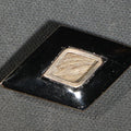 Lot 004 - Antique Victorian Hair Work Mourning Brooch, Diamond-Shaped Black Enamel with Hair Under Glass, Engraved "in Memory of My Beloved Father 26th Septr 1888", 1-3/4" L x 1" H