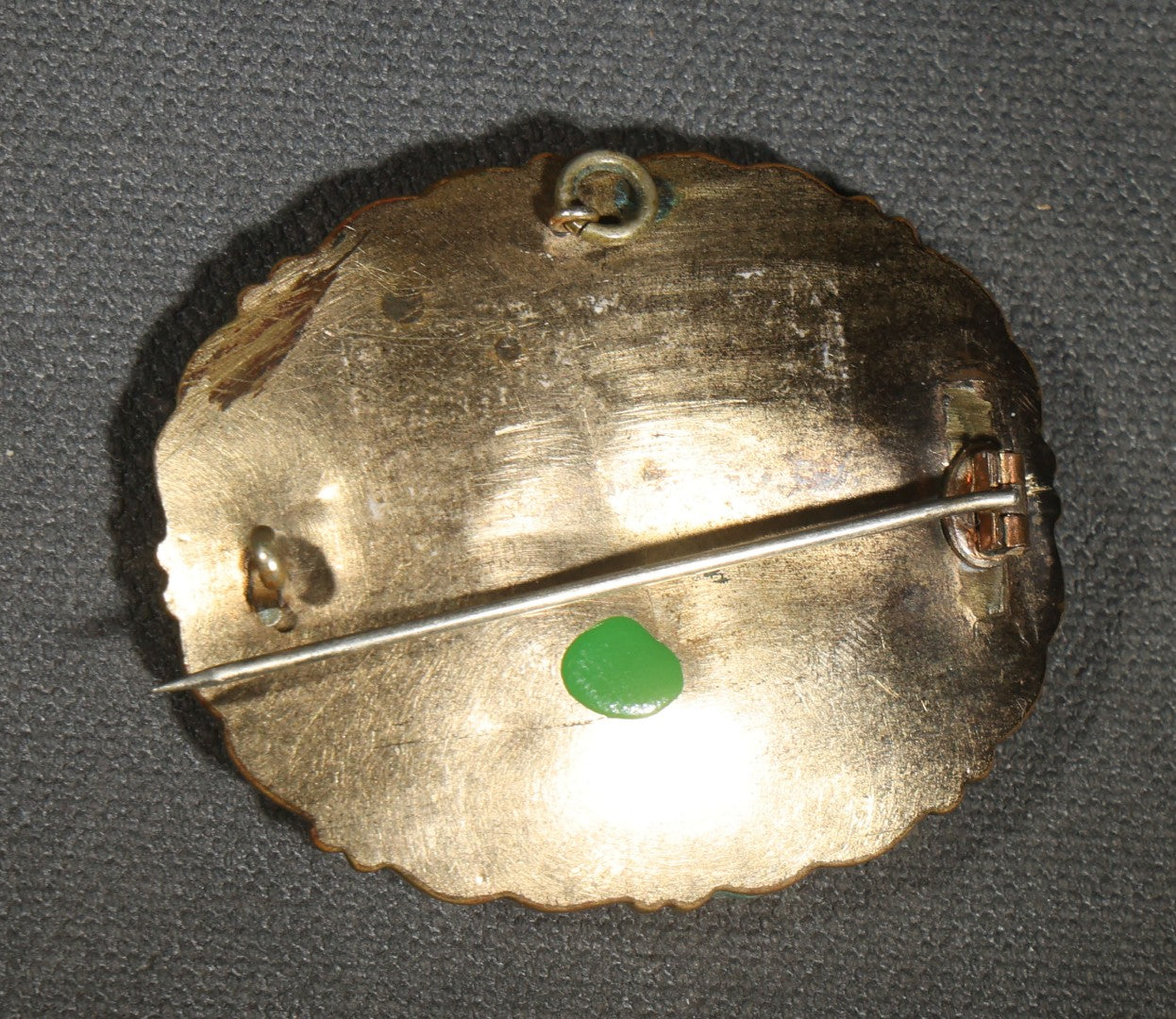 Antique Victorian Hair Work Keepsake Brooch with Woven Hair Under Glass, Black Enamel Border with Gold-Tone Scroll Frame and Pendant Loop