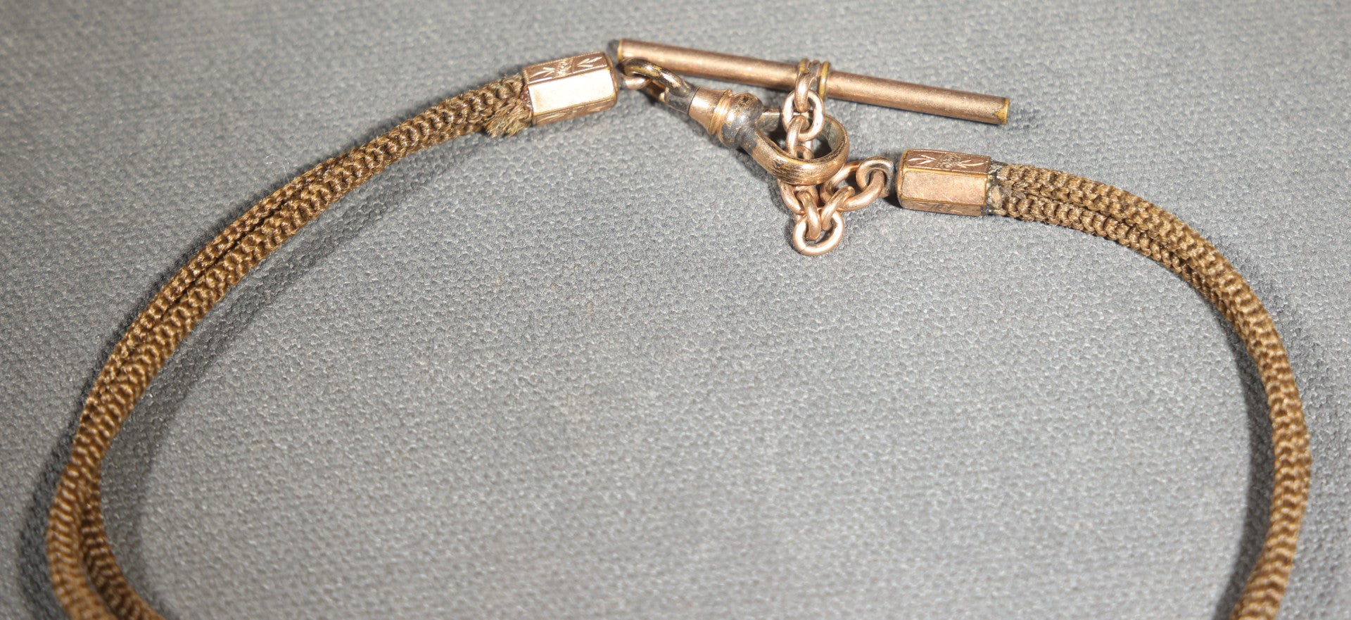 Antique Victorian Woven Hair Watch Chain with Gold-Tone Fittings, Engraved Slider, and Diamond-Shaped Carved Intaglio Fob Depicting Hermes / Mercury in Profile