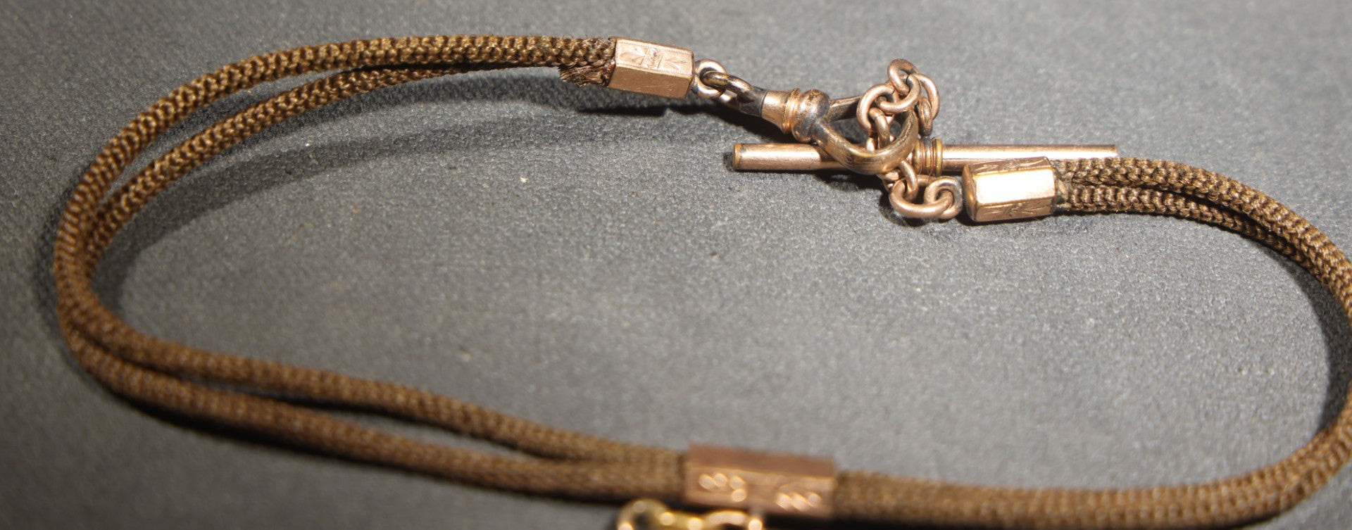 Antique Victorian Woven Hair Watch Chain with Gold-Tone Fittings, Engraved Slider, and Diamond-Shaped Carved Intaglio Fob Depicting Hermes / Mercury in Profile