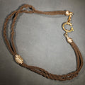 Lot 007 - Antique Victorian Woven Hair Watch Chain with Gold-Tone Heart-Motif Slider Engraved "A.L." and "M.L.," Spring Ring Clasp, Devotional Keepsake, 20" L