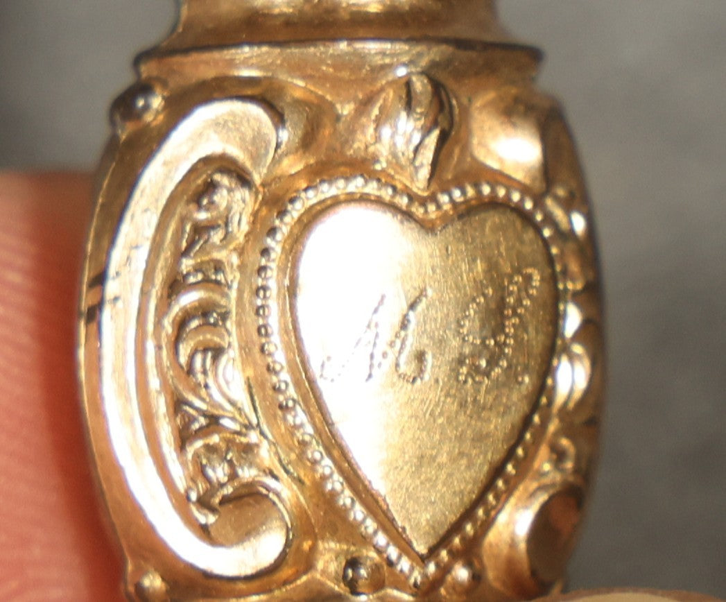 Antique Victorian Woven Hair Watch Chain with Gold-Tone Heart-Motif Slider Engraved "A.L." and "M.L.," Spring Ring Clasp, Devotional Keepsake