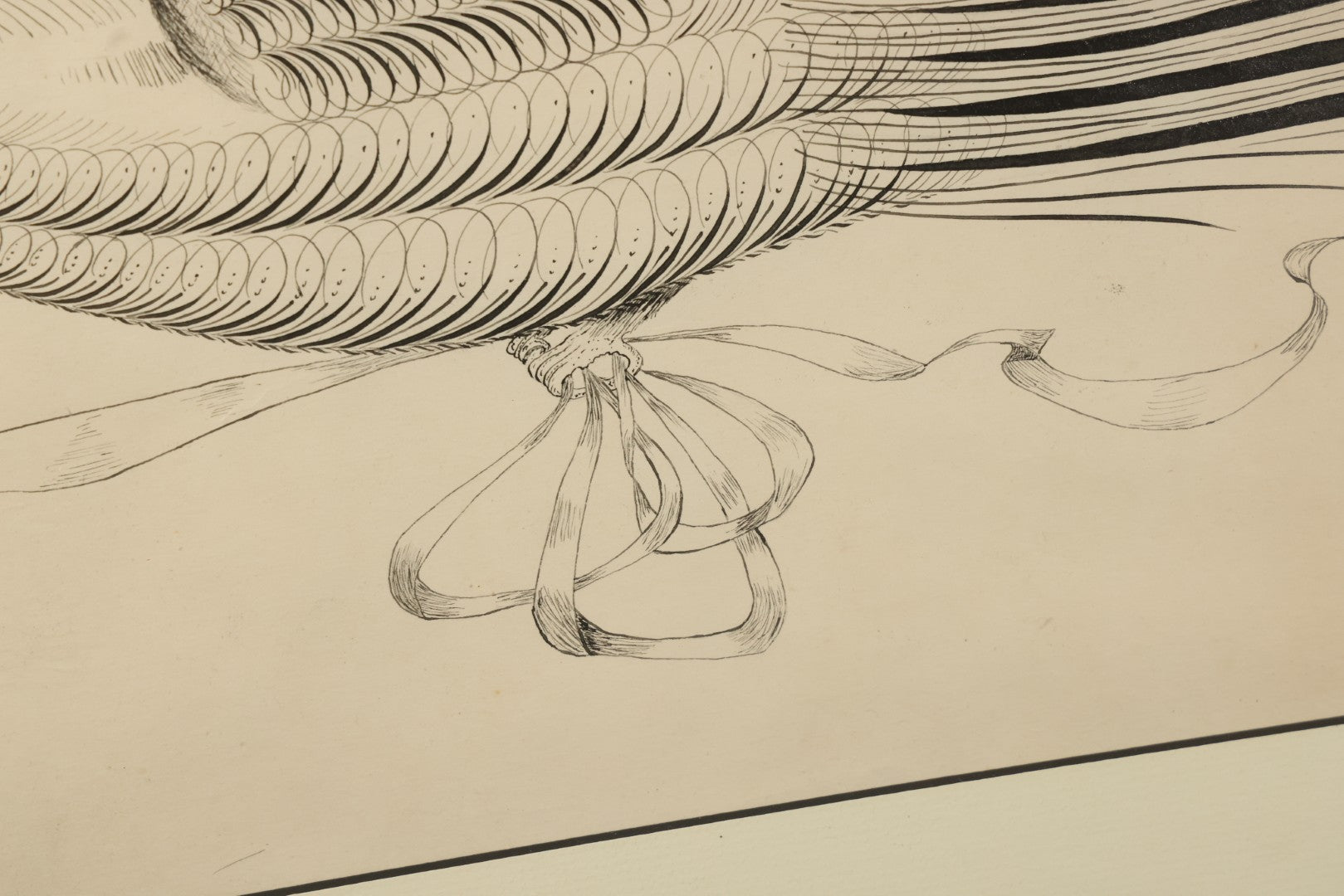 Antique Spencerian Calligraphic Pen and Ink Drawing of an Eagle with Outstretched Wings, Framed in Modern Frame