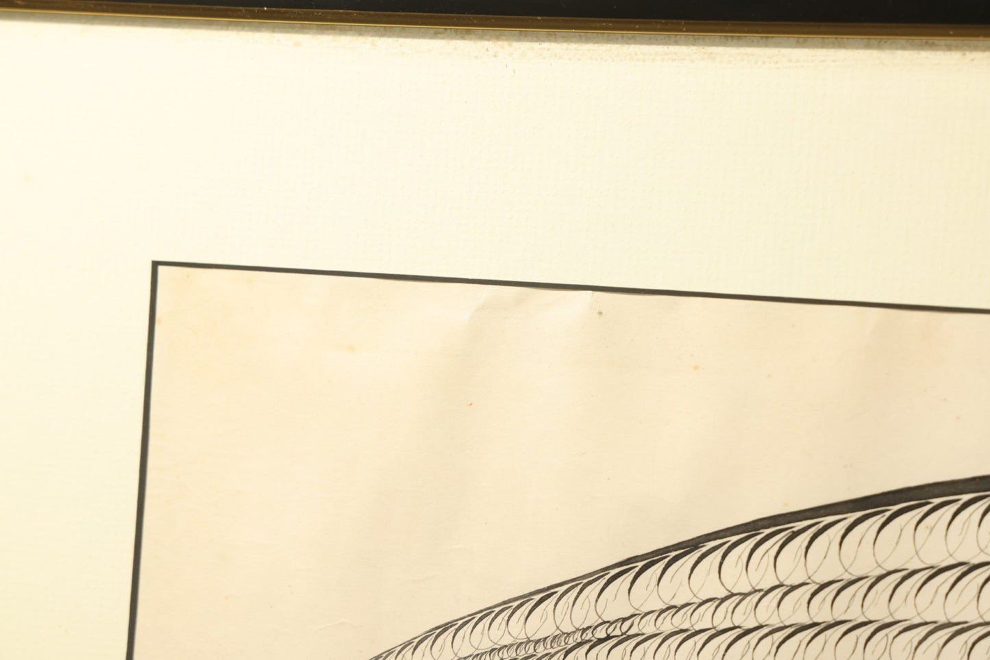 Antique Spencerian Calligraphic Pen and Ink Drawing of an Eagle with Outstretched Wings, Framed in Modern Frame