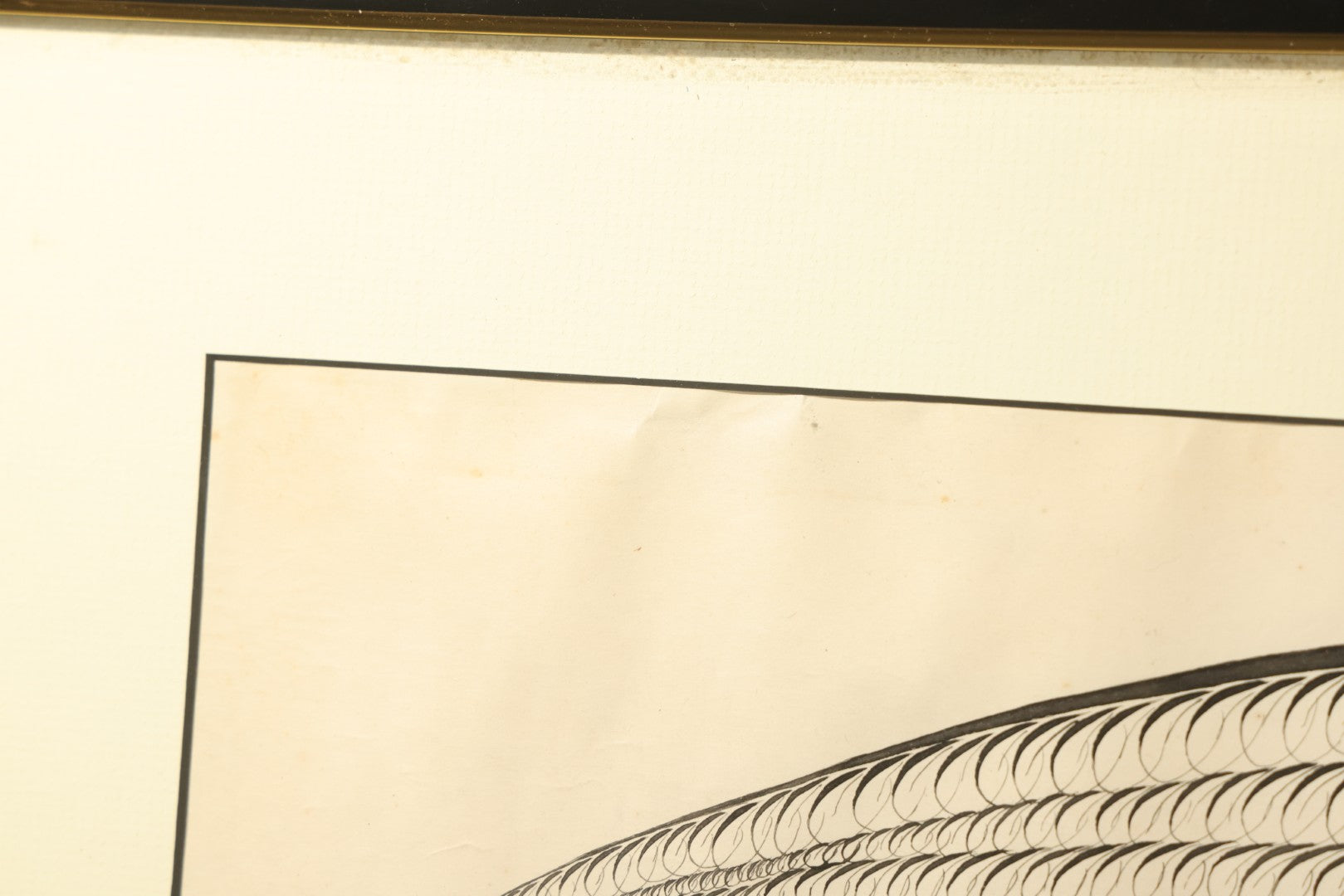 Antique Spencerian Calligraphic Pen and Ink Drawing of an Eagle with Outstretched Wings, Framed in Modern Frame