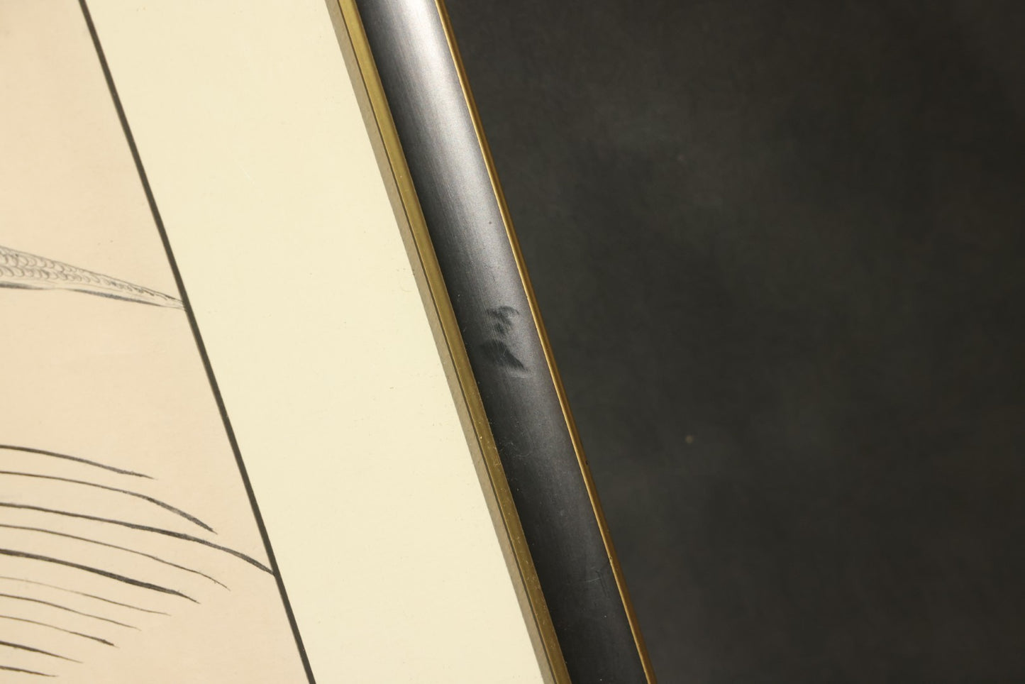 Antique Spencerian Calligraphic Pen and Ink Drawing of an Eagle with Outstretched Wings, Framed in Modern Frame