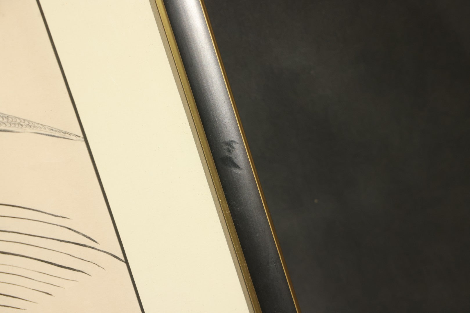 Antique Spencerian Calligraphic Pen and Ink Drawing of an Eagle with Outstretched Wings, Framed in Modern Frame