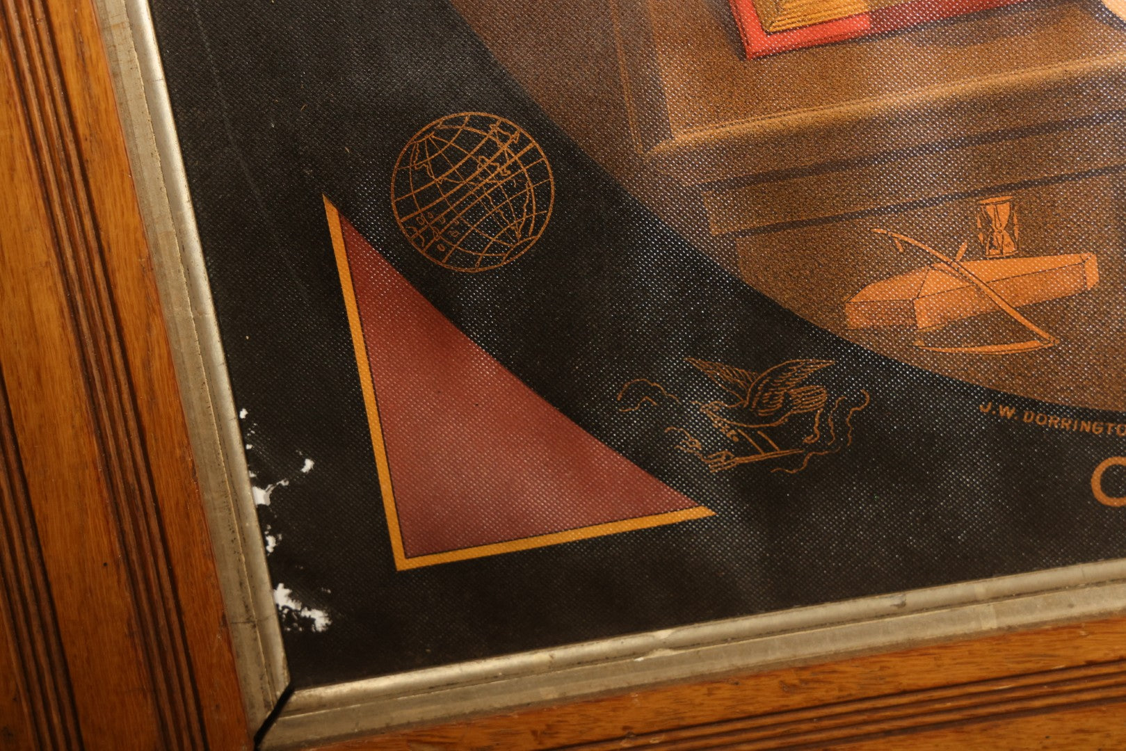 Antique I.O.O.F. Odd Fellows "Our Motto" Chromolithograph Print with All-Seeing Eye, Heart in Hand Symbols, by J.W. Dorrington, Copyright 1888, Published by Fitchburg Chromo Co., Fitchburg, Massachusetts, Framed