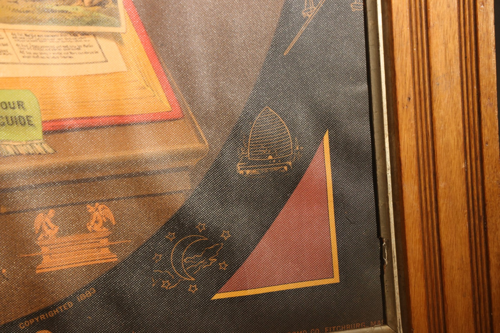 Antique I.O.O.F. Odd Fellows "Our Motto" Chromolithograph Print with All-Seeing Eye, Heart in Hand Symbols, by J.W. Dorrington, Copyright 1888, Published by Fitchburg Chromo Co., Fitchburg, Massachusetts, Framed