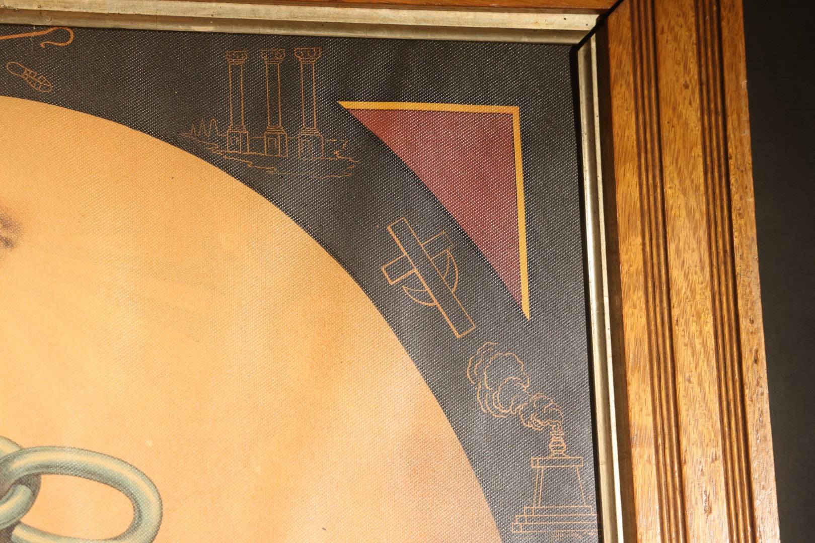 Antique I.O.O.F. Odd Fellows "Our Motto" Chromolithograph Print with All-Seeing Eye, Heart in Hand Symbols, by J.W. Dorrington, Copyright 1888, Published by Fitchburg Chromo Co., Fitchburg, Massachusetts, Framed