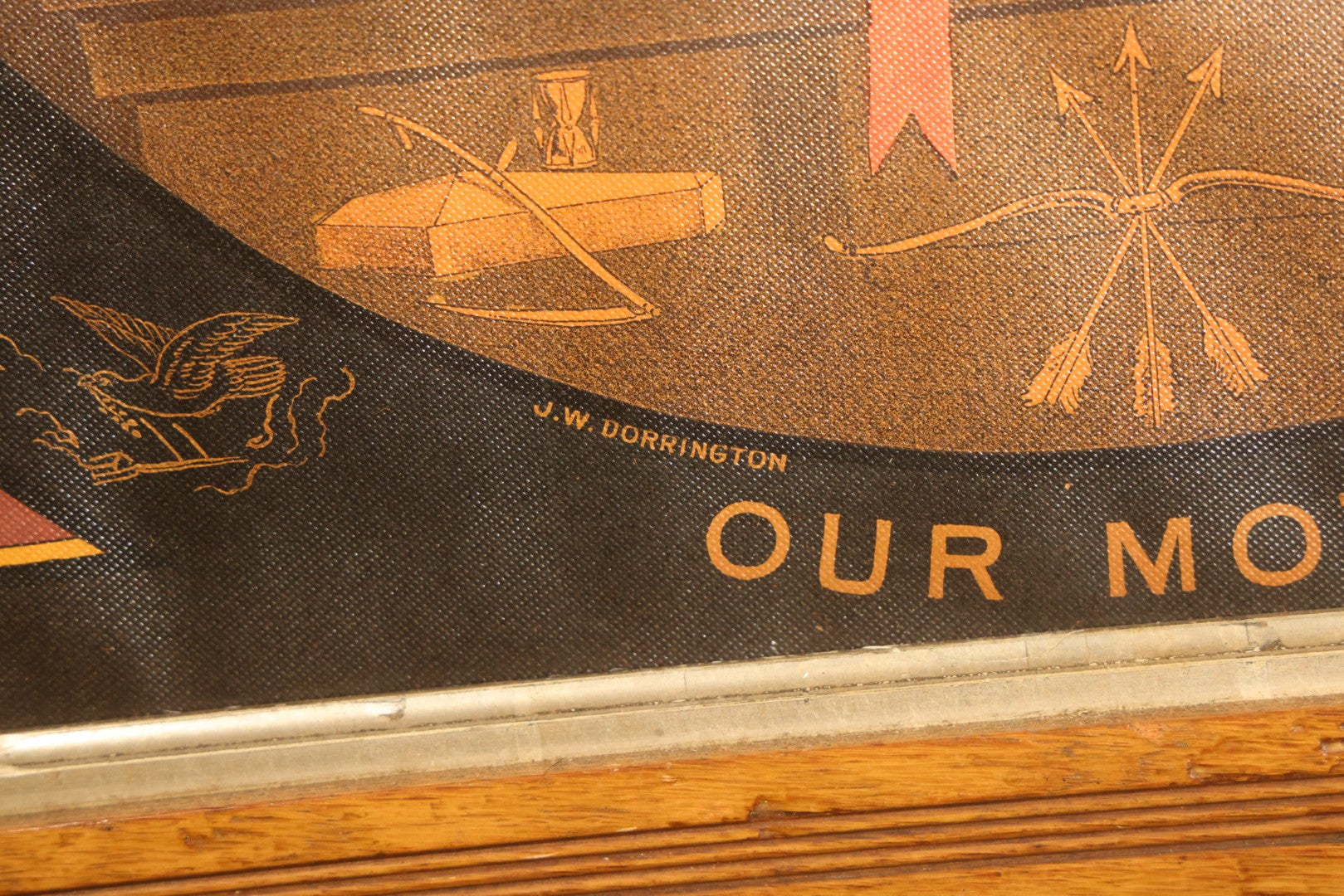 Antique I.O.O.F. Odd Fellows "Our Motto" Chromolithograph Print with All-Seeing Eye, Heart in Hand Symbols, by J.W. Dorrington, Copyright 1888, Published by Fitchburg Chromo Co., Fitchburg, Massachusetts, Framed