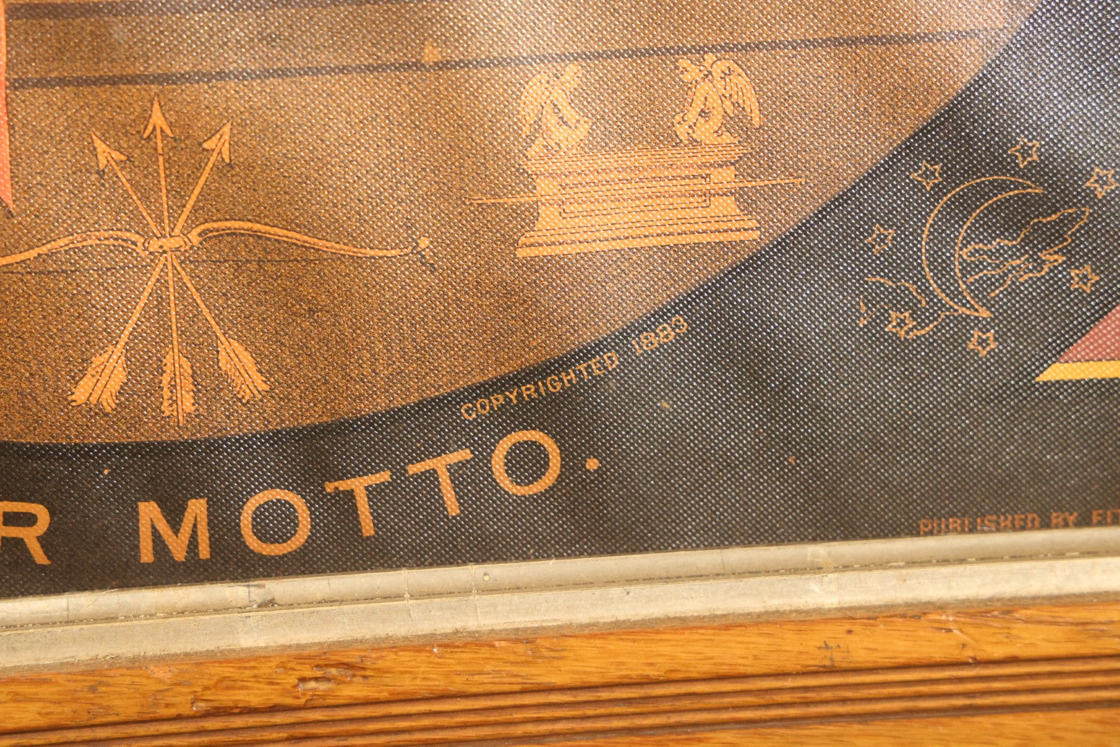 Antique I.O.O.F. Odd Fellows "Our Motto" Chromolithograph Print with All-Seeing Eye, Heart in Hand Symbols, by J.W. Dorrington, Copyright 1888, Published by Fitchburg Chromo Co., Fitchburg, Massachusetts, Framed