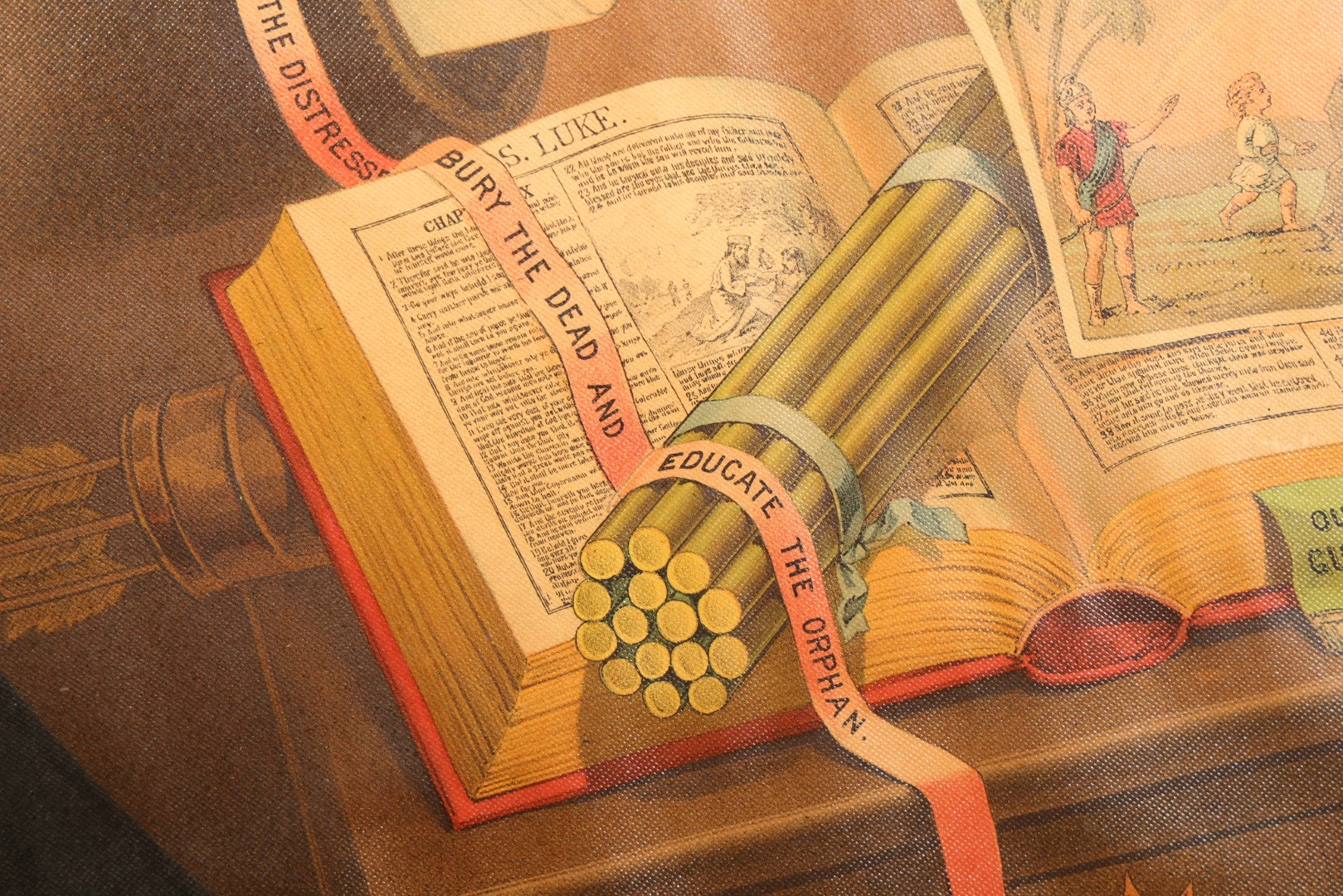 Antique I.O.O.F. Odd Fellows "Our Motto" Chromolithograph Print with All-Seeing Eye, Heart in Hand Symbols, by J.W. Dorrington, Copyright 1888, Published by Fitchburg Chromo Co., Fitchburg, Massachusetts, Framed