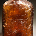 Lot 009 - Vintage Embossed Amber Glass Whiskey Bottle with Spider Web, Spider, and Wheat Motifs, Marked "Non Refillable" and "Pat. Pending", 7-1/2" H