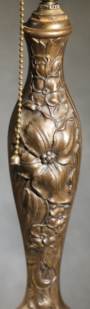 Antique Cast Metal Gas Fixture Lamp Base Converted to Electric, Floral Relief Decoration, no Shade, Tested and Working