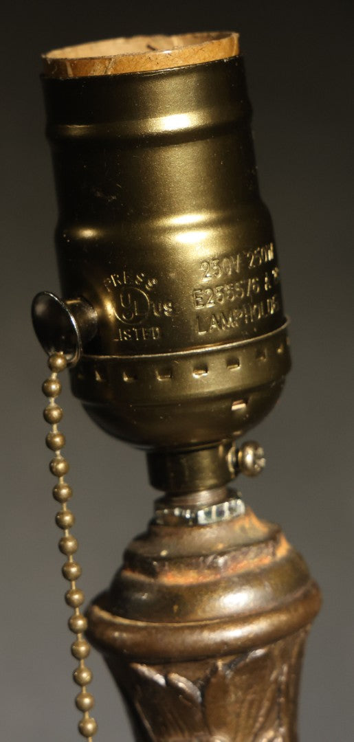 Antique Cast Metal Gas Fixture Lamp Base Converted to Electric, Floral Relief Decoration, no Shade, Tested and Working