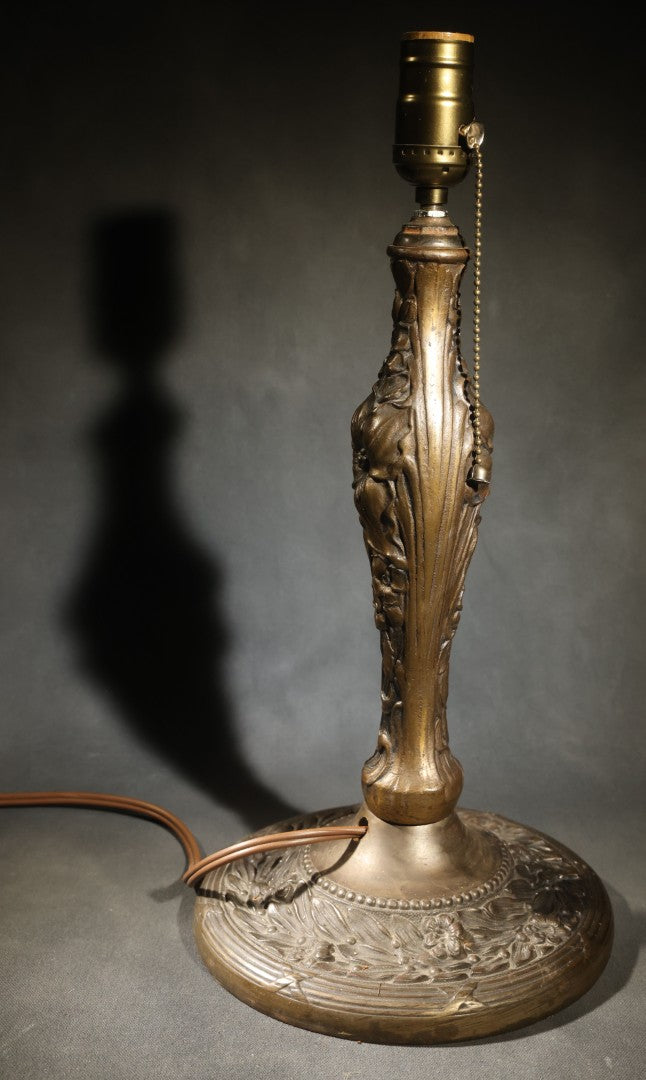 Antique Cast Metal Gas Fixture Lamp Base Converted to Electric, Floral Relief Decoration, no Shade, Tested and Working