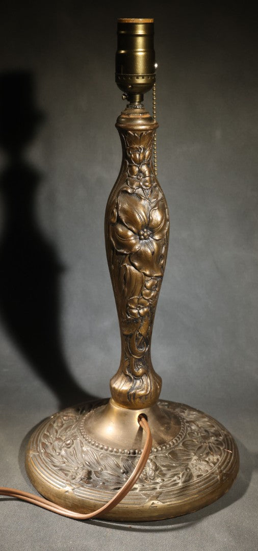 Antique Cast Metal Gas Fixture Lamp Base Converted to Electric, Floral Relief Decoration, no Shade, Tested and Working