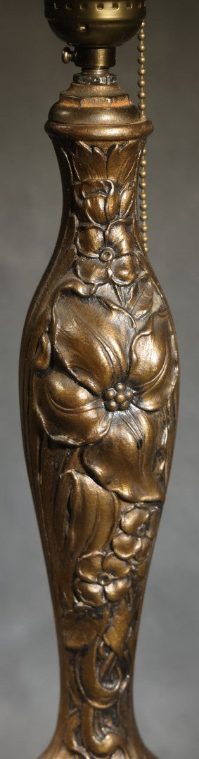 Antique Cast Metal Gas Fixture Lamp Base Converted to Electric, Floral Relief Decoration, no Shade, Tested and Working