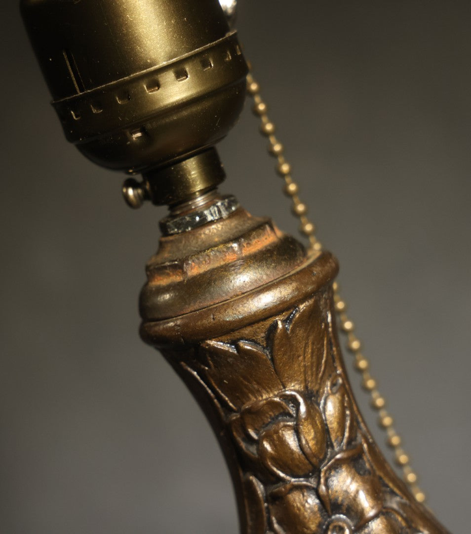 Antique Cast Metal Gas Fixture Lamp Base Converted to Electric, Floral Relief Decoration, no Shade, Tested and Working