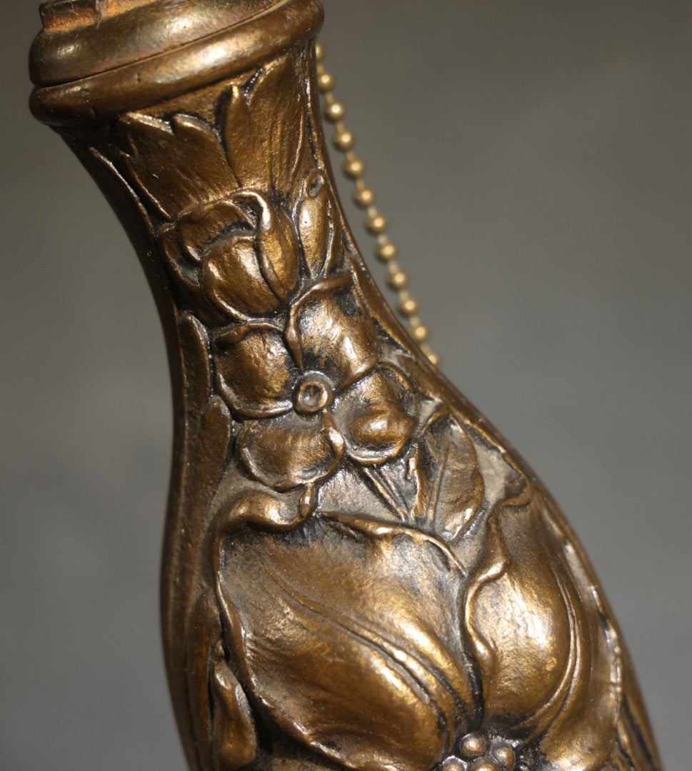 Antique Cast Metal Gas Fixture Lamp Base Converted to Electric, Floral Relief Decoration, no Shade, Tested and Working