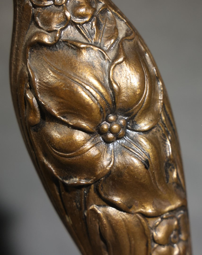 Antique Cast Metal Gas Fixture Lamp Base Converted to Electric, Floral Relief Decoration, no Shade, Tested and Working