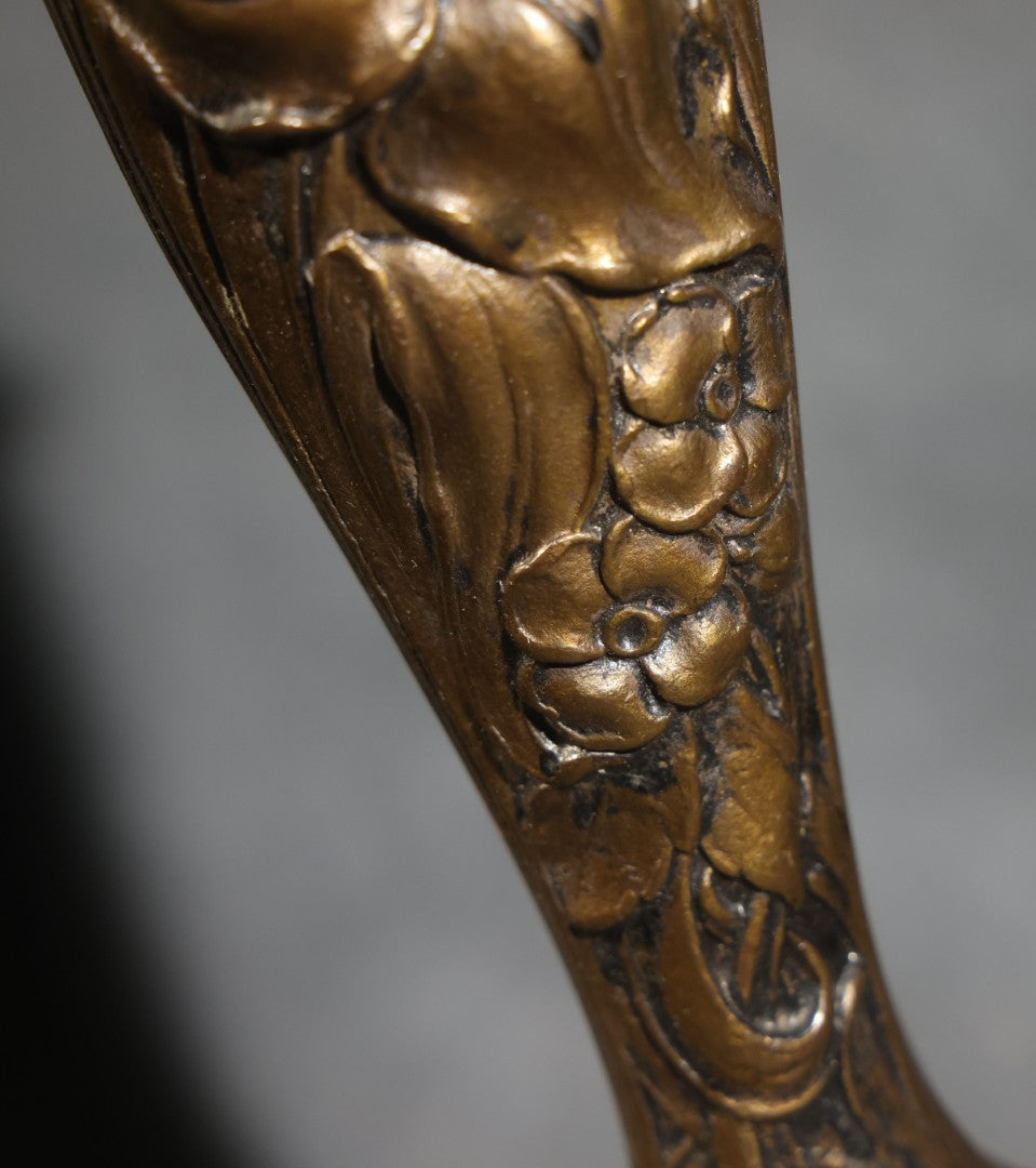 Antique Cast Metal Gas Fixture Lamp Base Converted to Electric, Floral Relief Decoration, no Shade, Tested and Working