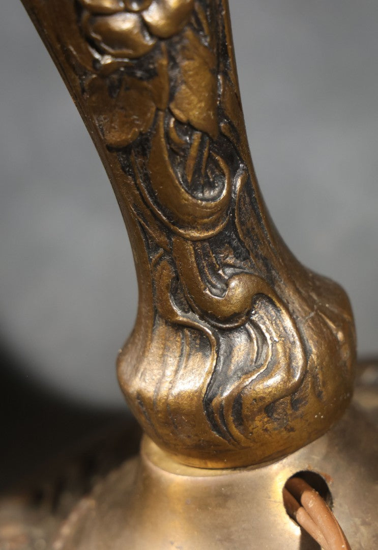 Antique Cast Metal Gas Fixture Lamp Base Converted to Electric, Floral Relief Decoration, no Shade, Tested and Working