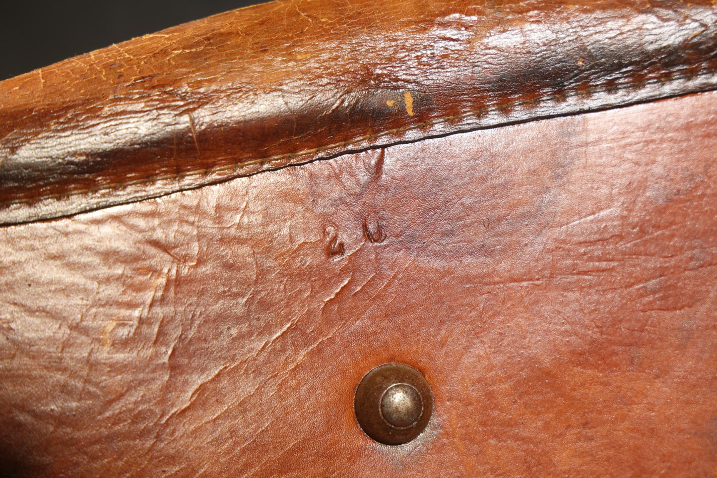 Antique Leather Bag with Buckle Strap Closure, Stamped "20" and "15" on Bottom