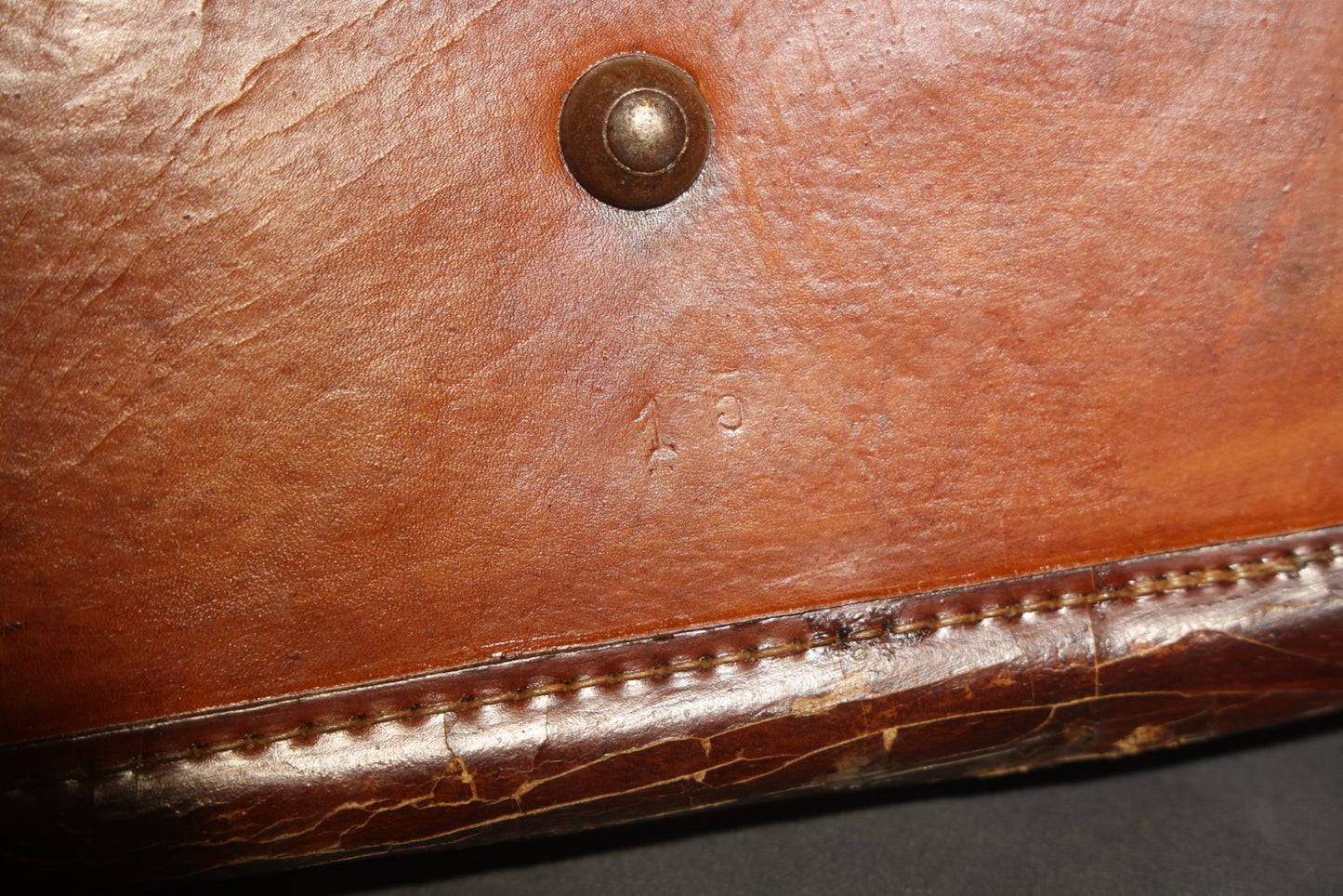 Antique Leather Bag with Buckle Strap Closure, Stamped "20" and "15" on Bottom