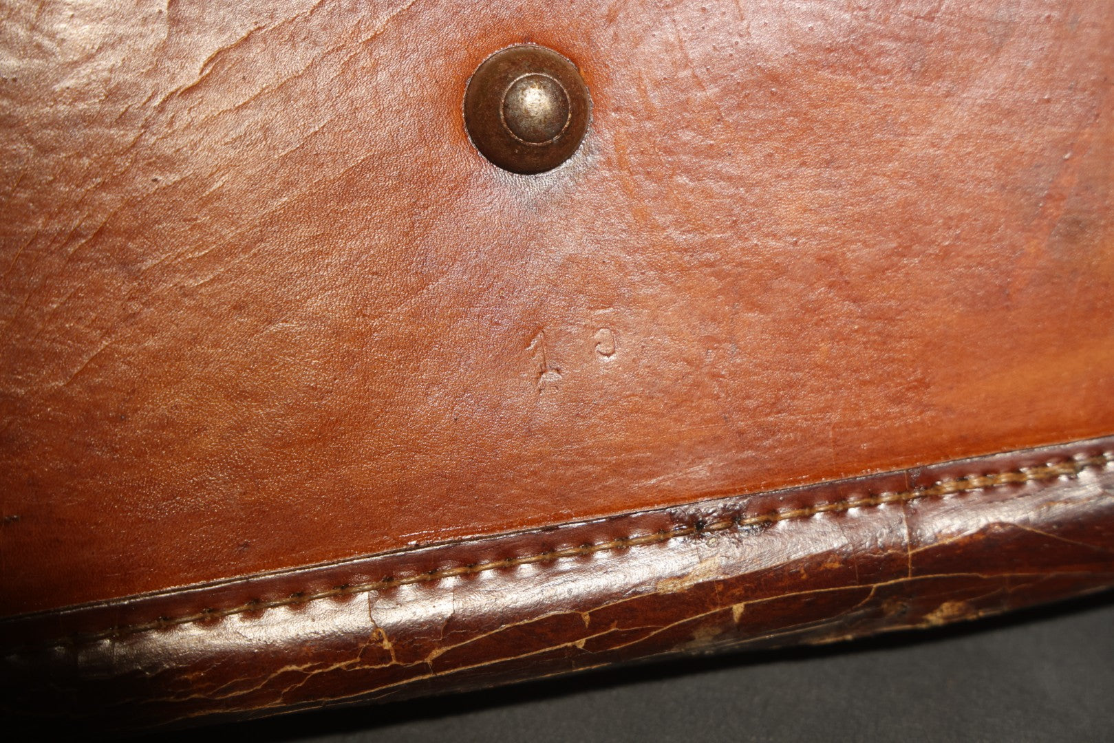 Antique Leather Bag with Buckle Strap Closure, Stamped "20" and "15" on Bottom