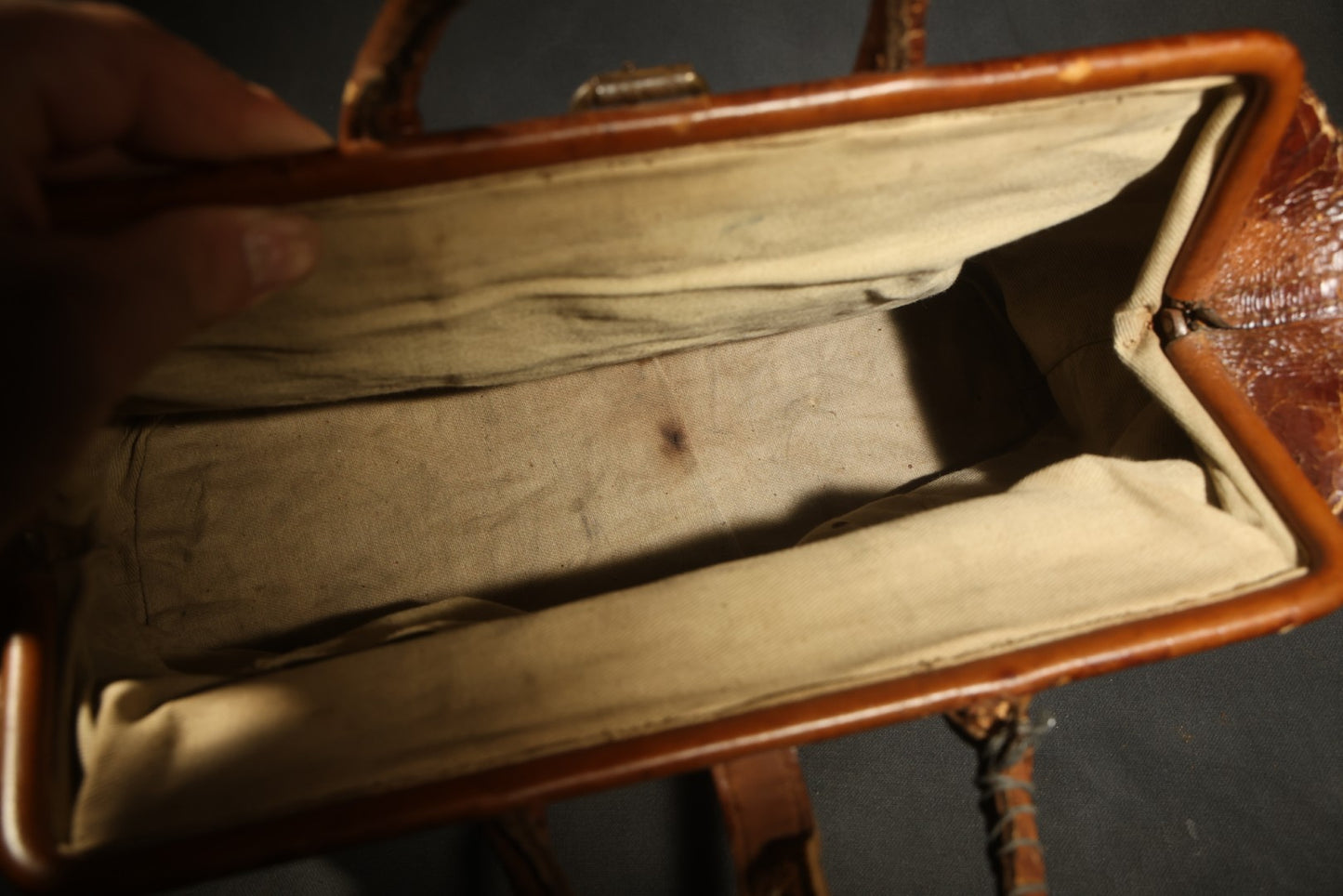 Antique Leather Bag with Buckle Strap Closure, Stamped "20" and "15" on Bottom