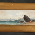 Lot 067 - Antique Framed Watercolor Painting on Paper, Rocky Coastal Scene with Sailboats and Birds, Signed E. Fritch, 19-1/8" W x 9-1/8" H