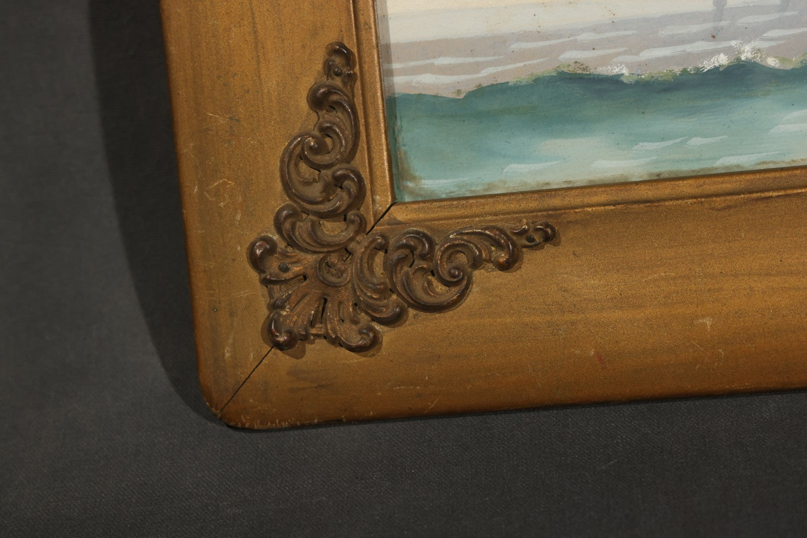 Antique Framed Watercolor Painting on Paper, Rocky Coastal Scene with Sailboats and Birds, Signed E. Fritch