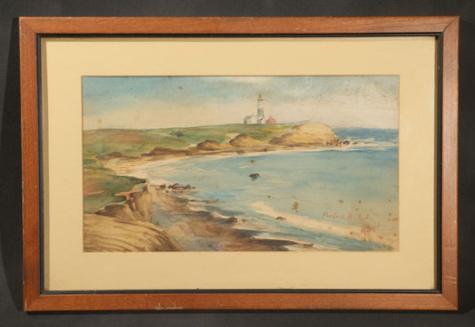 Vintage Framed Watercolor Painting on Paper, Montauk Point Lighthouse, Long Island, New York, Signed A.C. Boyal