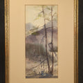 Lot 069 - Antique Framed Watercolor Painting on Paper, Woodland Landscape with Bare Trees and Hills, Signed E. Ryan, 10-1/2" W x 16-1/2" H