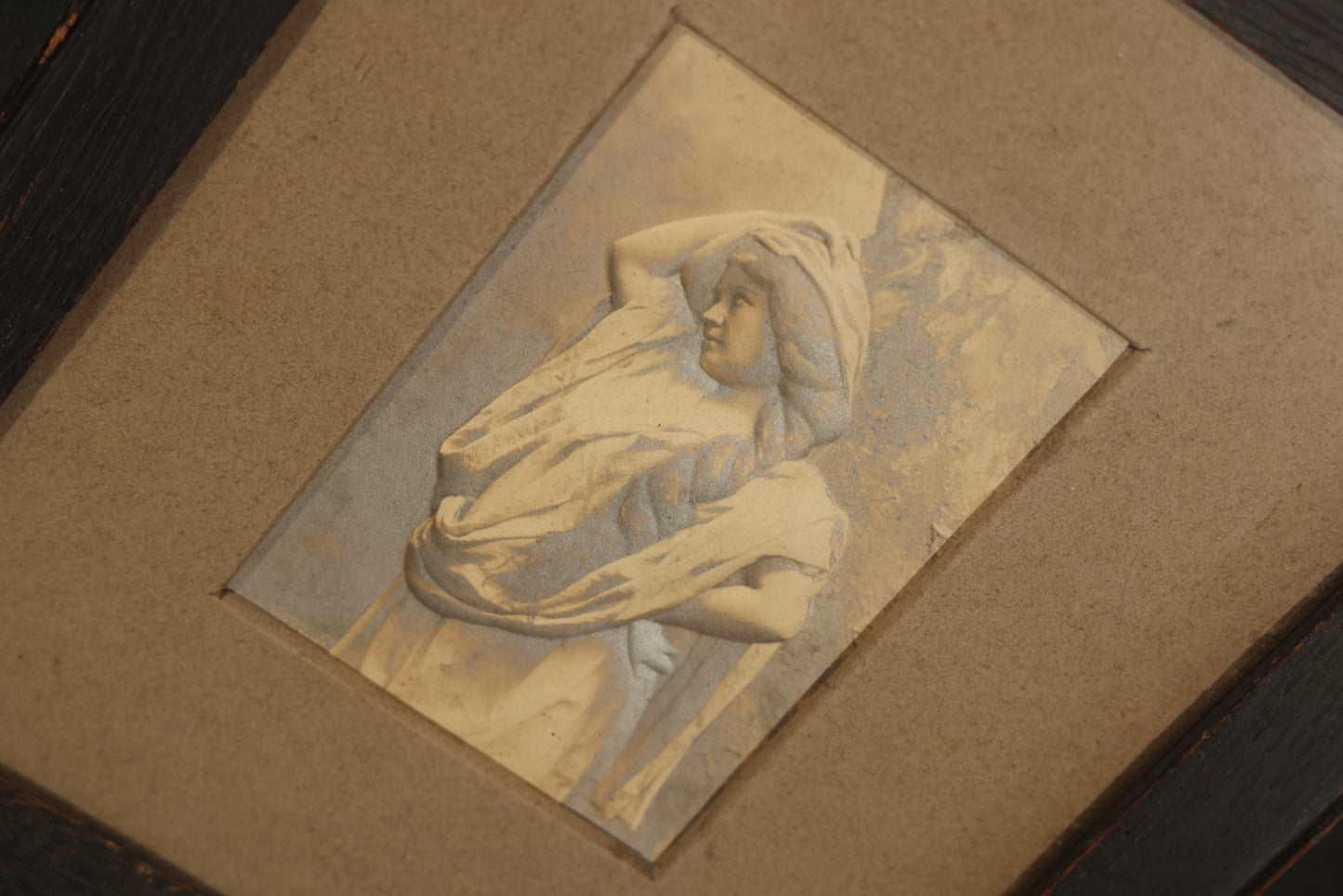 Antique "Art-Relievo" Embossed Paper Photograph, "Sweet Memories" no. 431, Classical Draped Female Figure, Alfred S. Campbell Art Company, New Jersey